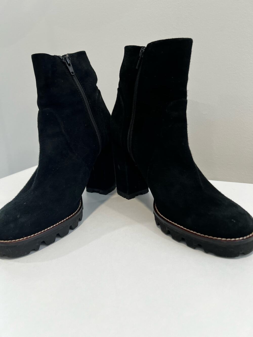 Minelli Suede Platform Chunky Heeled Boots Black Size 10 Made in Italy